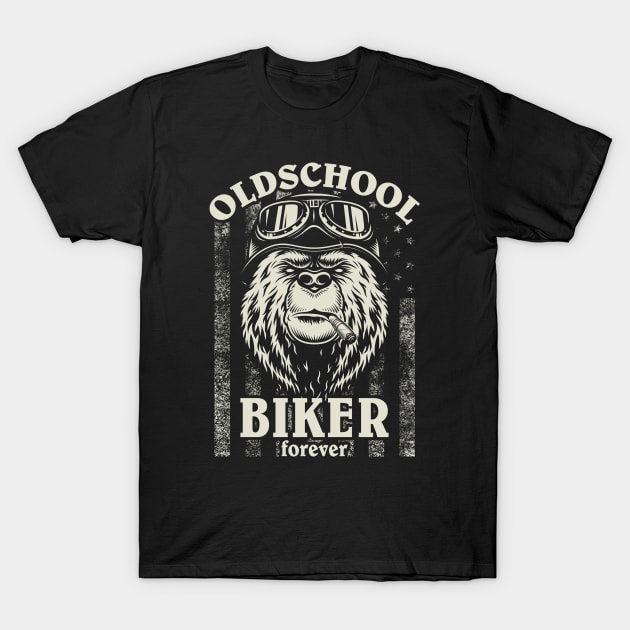 Old School Biker Forever I Motorcycle Bike Grizzly Bear T-Shirt by az_Designs